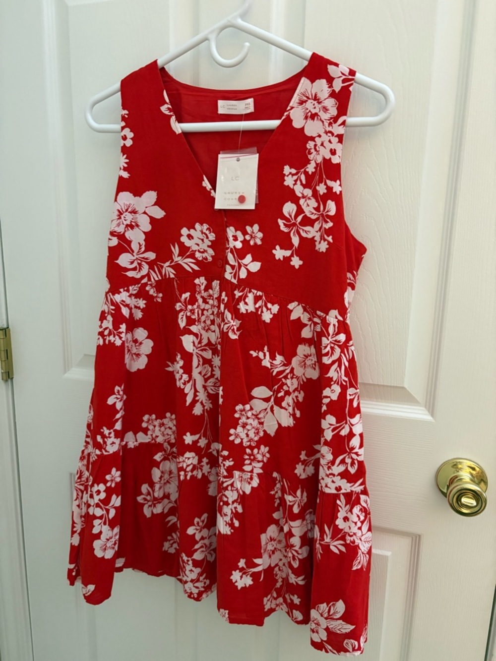 NWT LC Lauren Conrad Sleeveless Floral Dress XS Petite Red White - Picture 7 of 7